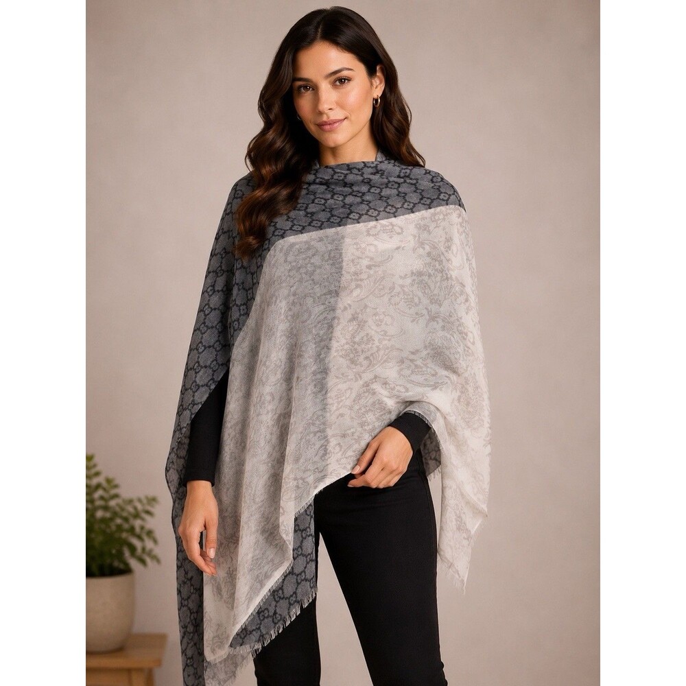 Captiva Cashmere 100% Cashmere Scarf Shawl Beige Grey Reversible Lightweight Lux